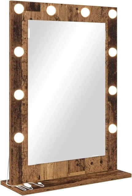 vidaXL Waschtischspiegel aus Altholz mit LED-Beleuchtung und USB, rechteckig, braun, B: 70 cm, H: 50 cm, T: 18 cm - Bild 1