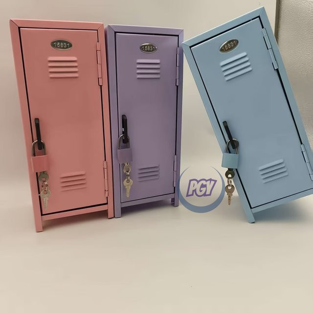 PGY Kawaii Metallschrank Mini Safe mit Schlüsselschloss als Desktop Organizer in Rosa, Lila oder Blau, B/T/H: 27,5 x 10,5 cm - Bild 1