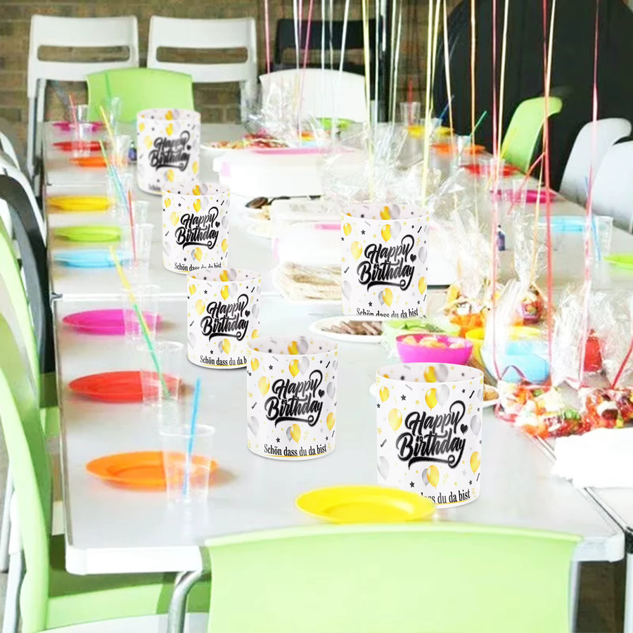 8er-Set dekorative Tischlampenschirme in Schwarz und Gold mit Luftballon-Design aus Kunststoff, Zylinderform - Bild 4