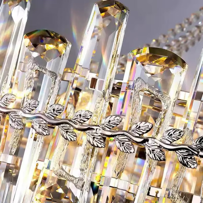 TAONUANSHU Moderne LED-Pendelleuchte aus Kristall in Gold/Messing und Transparent mit E14 Fassung für Wohnzimmer und Esszimmer - Bild 4