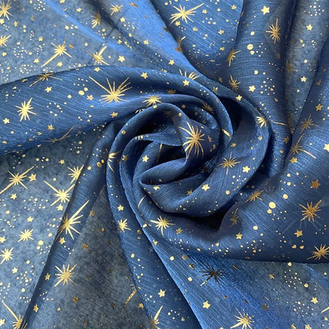 Glänzender Organza-Tüll mit Sternen und Mond für DIY-Bastelprojekte und Partydekoration in Gold, Lila oder Blau - Bild 1