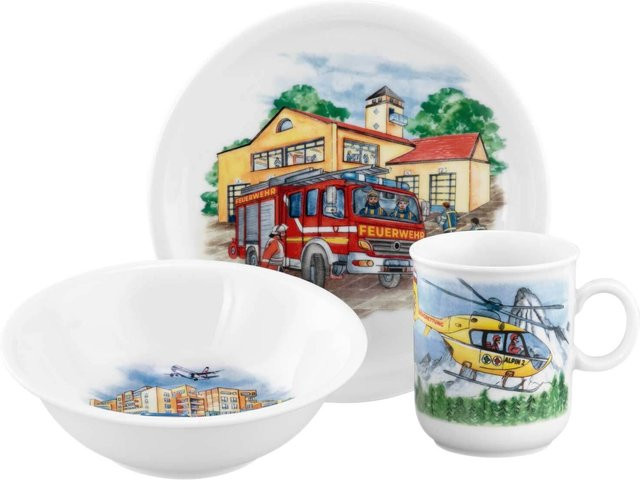 Seltmann Weiden Kindergeschirr Set Compact Blaulicht aus Porzellan, 3er Set, Weiß - Bild 1