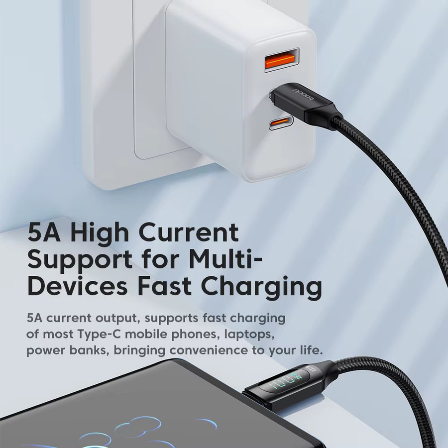 Toocki PD100W USB-C auf USB-C Schnellladekabel mit Digitalanzeige in Schwarz für iPhone 16 15, MacBook und iPad - Bild 4