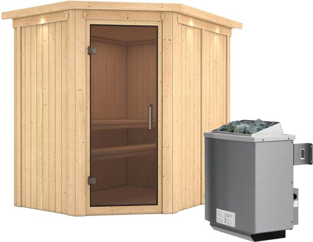 Karibu Sauna Cleo mit 9 kW Ofen, integrierter Steuerung und Dachkranz in Grau, B/T/H: 198 x 151 x 165 cm - Bild 1