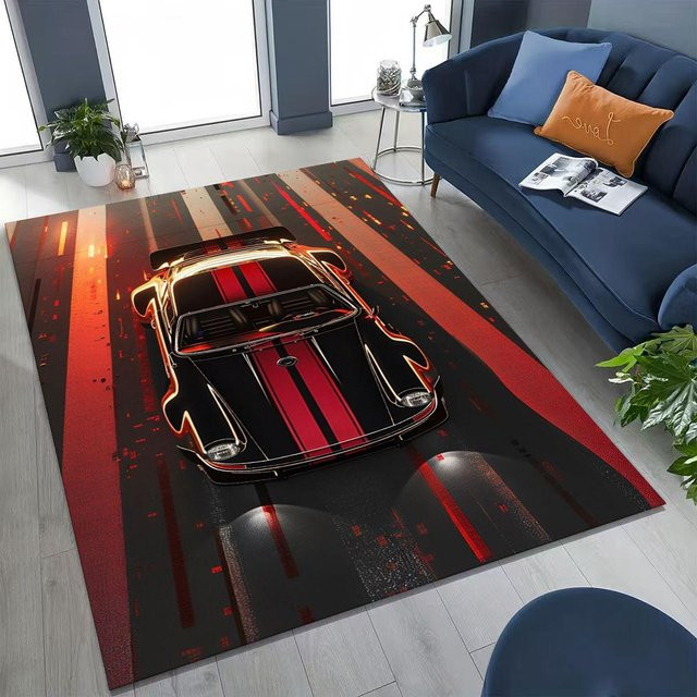Magic Zhu Teppich mit Sportwagen und Rennrad Motiv, Schwarz, B/B: 60 x 40 cm - Bild 1