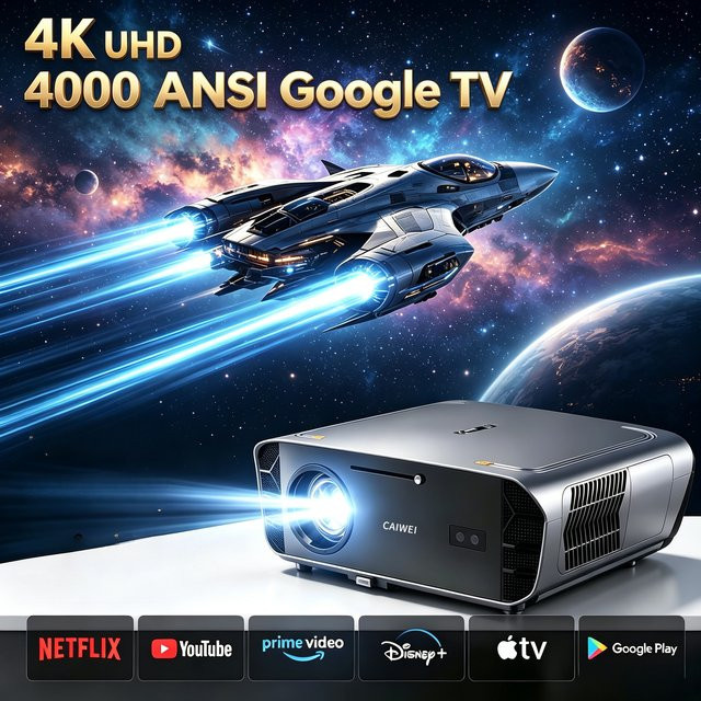 CWEUG 4K Ultra HD Tageslicht-Projektor mit 4000 ANSI Lumen, Google TV, Autofokus und Dual-Band WLAN für dein Heimkino - Bild 1