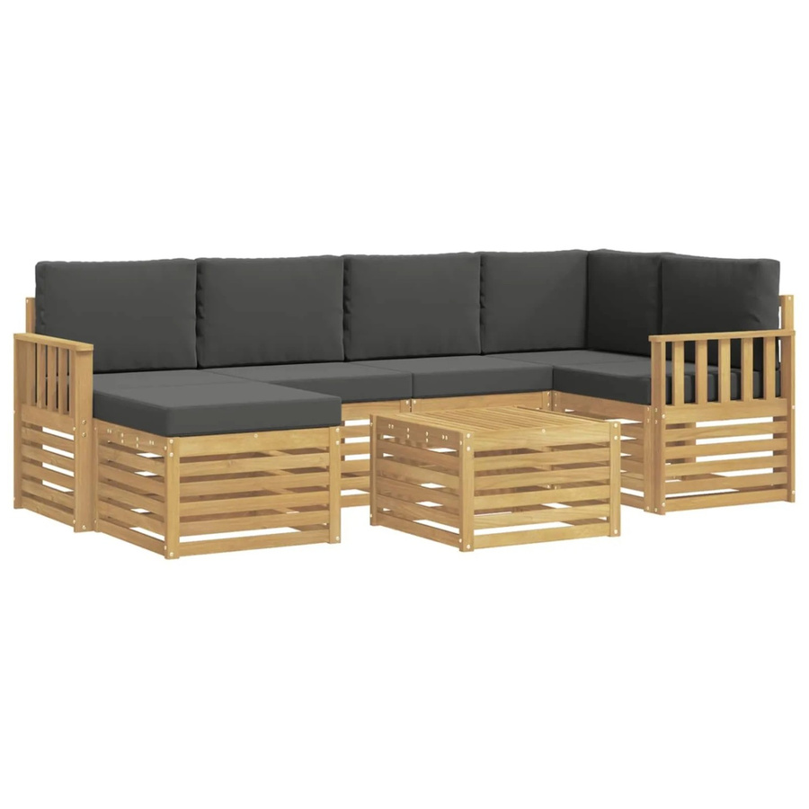vidaXL Outdoor-Sofagarnitur 7-teilig in L-Form aus Akazienholz mit Polstern in Anthrazit und Weiß - Bild 2