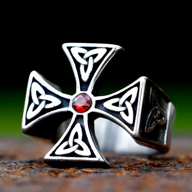 Vikingar Lin Ring Edelstahl, Silber, roter Zirkonia, Unisex - Bild 1