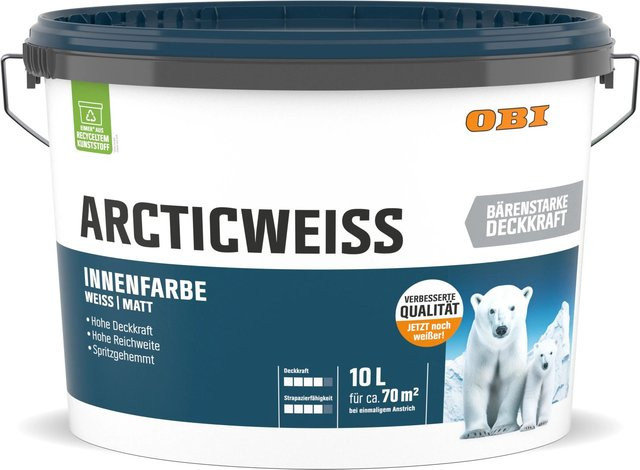OBI Wandfarbe Arcticweiss Weiß Matt Dispersion, 10 l - Bild 1
