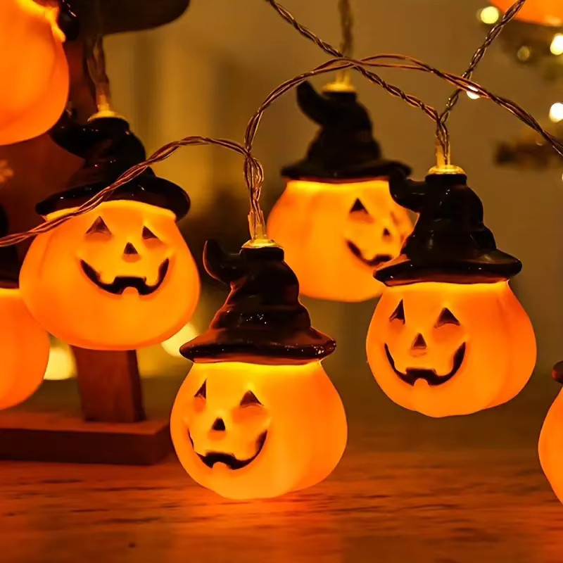 Halloween Kürbis Hut mit LED Lichterkette in Orange und Warmweiß für Indoor und Outdoor Dekoration - Bild 3