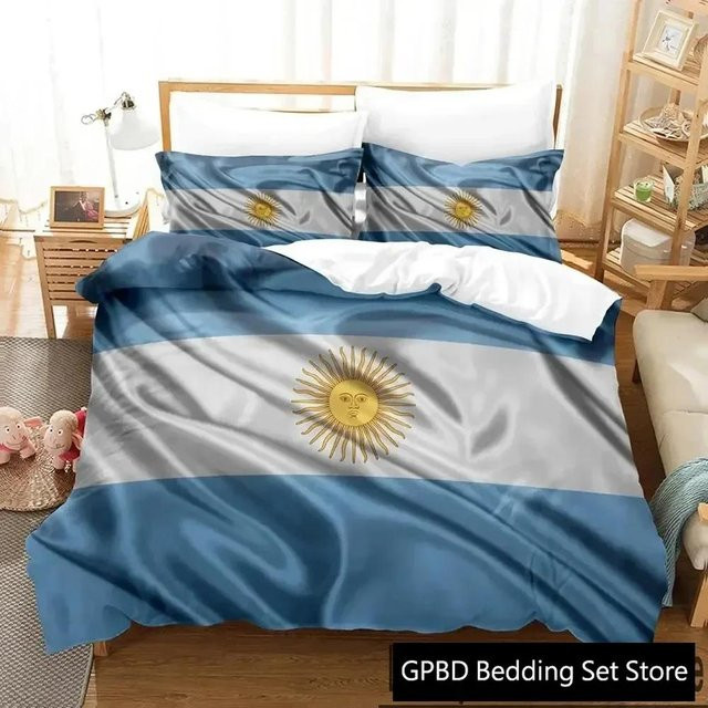 Bettwäsche Set mit Argentinischer Flagge von Lodestar in Blau und Multicolour, bestehend aus Bettbezug und Kissenbezug aus Mikrofaser, Breite: 70 cm, Tiefe: 133 cm - Bild 1