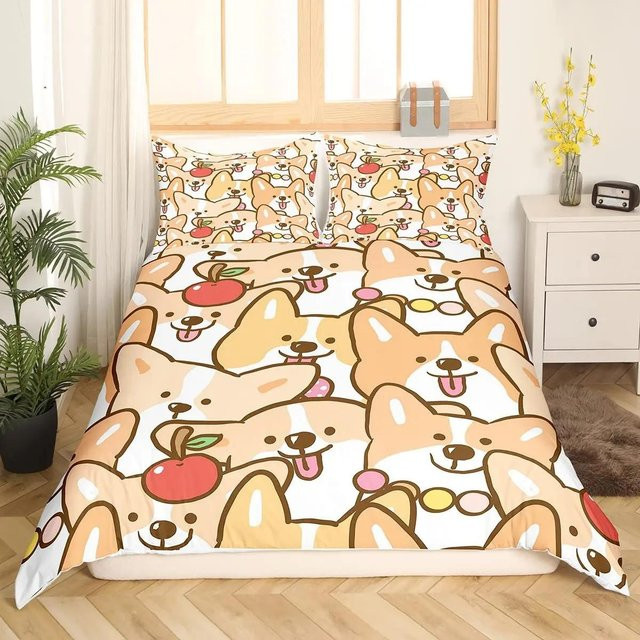 Hundebettwäscheset für Kinder von Your Warm Home mit Cartoon-Hundemotiv, 2-teilig, Mehrfarbig, B/H: 135 x 200 cm - Bild 1