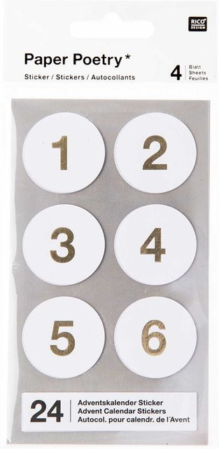 Rico Design Paper Poetry Adventskalender Sticker Zahlen 1-24 Weiß - Bild 1