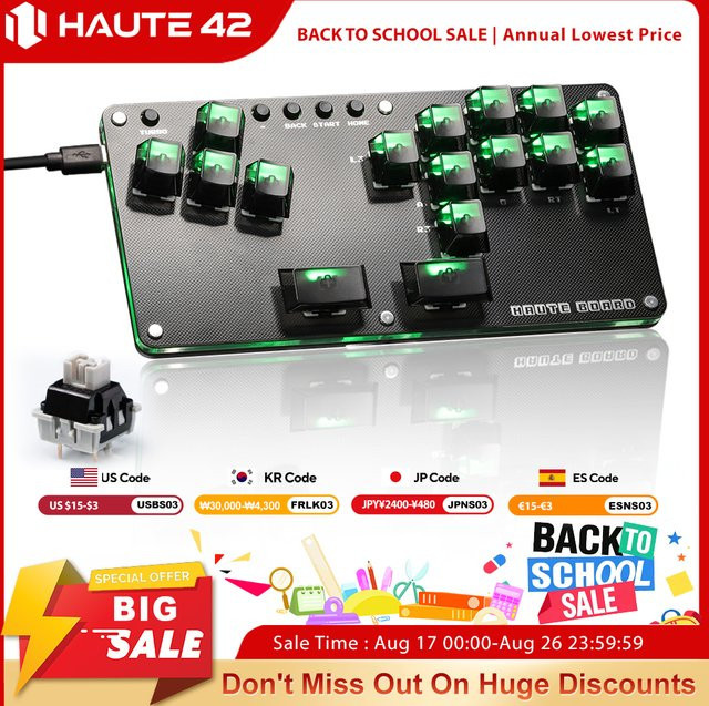 Haute42 Fightstick Hitbox Hebelloser Controller Mini Stickless Arcade Stick für PC, PS3, PS4 und Switch in Schwarz - Bild 1