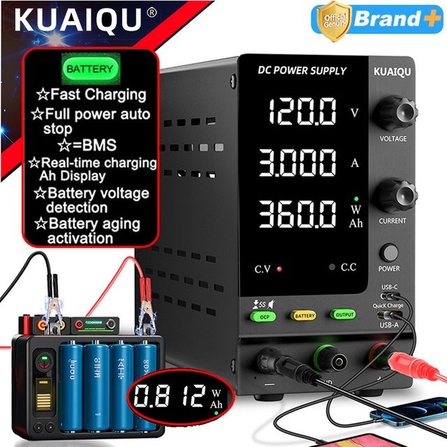 KUAIQU Labor-Netzteil in Schwarz für Batterieladung, F&E und BMS-Tests mit einstellbaren Spannungen von 3,7V bis 100V - Bild 1