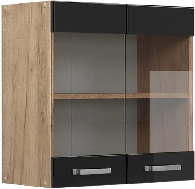 Vicco Glashängeschrank R-Line Küchenschrank mit 2 Glastüren in Schwarz und Eiche, Breite: 60 cm, Tiefe: 31 cm, Höhe: 60 cm - Bild 2