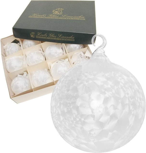 Krebs Glas Lauscha Weihnachtsbaumkugeln Eislack Design 12er-Set in Silber und Transparent, Durchmesser: 6 cm - Bild 1