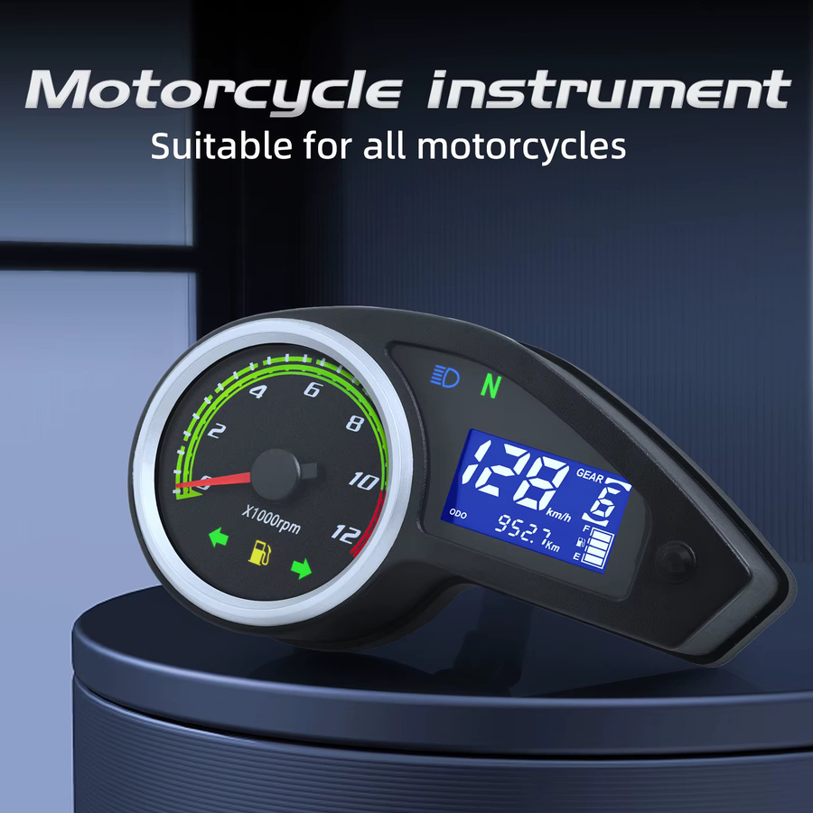 MAIMEIMI Universal Motorrad Digital Tachometer mit LCD-Display in Grün und Schwarz, 12V LCD-Computer-Geschwindigkeitsmesser mit Alarm-Signallichtern und 12000rpm Sensor für Honda - Bild 2
