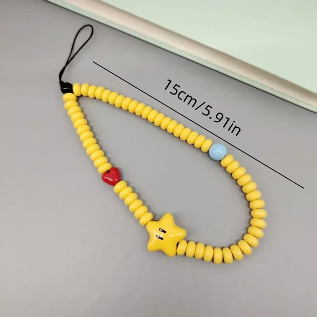Dopamin-Handykette mit Pentagramm und Smiley-Gesicht in Gelb als Schlüsselanhänger und Anti-Drop-Schutz für dein Smartphone - Bild 1