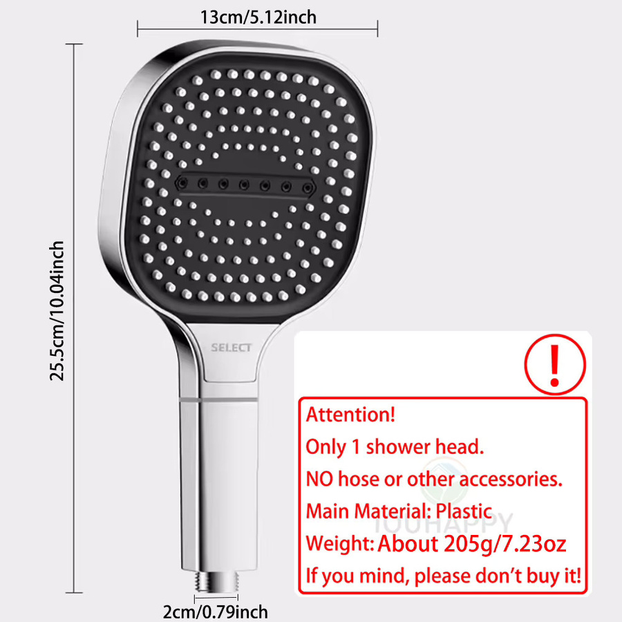 IOUHAPPY Duschkopf mit 3 Strahlmodi und Massagedüsen, Hochdruck-Duschkopf in Chrom/Silber, Durchmesser: 13 cm - Bild 4