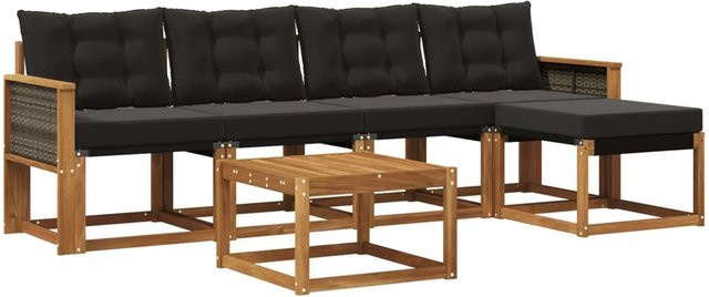 vidaXL Outdoor-Sofagarnitur aus Akazienholz mit Textilene und 6 Kissen in Natur und Schwarz - Bild 1