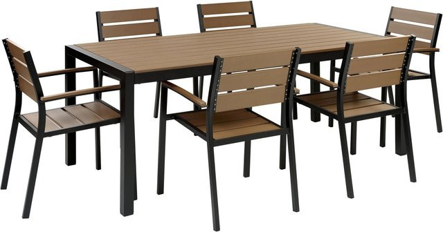 Beliani Gartentisch Set VERNIO im Industrial Design aus Holz und Metall in Schwarz und Braun, B/T/H: 90 x 90 x 76 cm - Bild 1