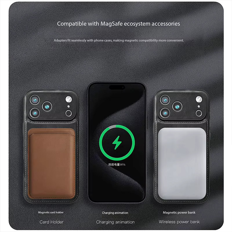 Xeber MagSafe Magnetische Leder Schutzhülle für iPhone 12 bis iPhone 17 Pro Max Plus, Schwarz - Bild 5