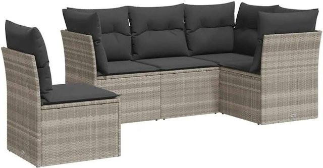 vidaXL 5-teilige Garten-Sofagarnitur in L-Form aus Poly-Rattan in Hellgrau mit Sitzkissen und Rückenkissen - Bild 1