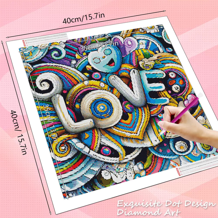HUACAN Diamant-Mosaik-Set mit floralem Liebesherz Motiv, Rund, Multicolour, Durchmesser: 20 cm - Bild 2