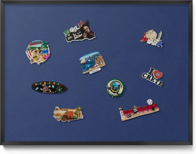 Tulup Magnettafel Marineblau mit schwarzem Rahmen, Magnetboard aus Metall für Reisemagnete, B: 80 cm, H: 60 cm - Bild 1