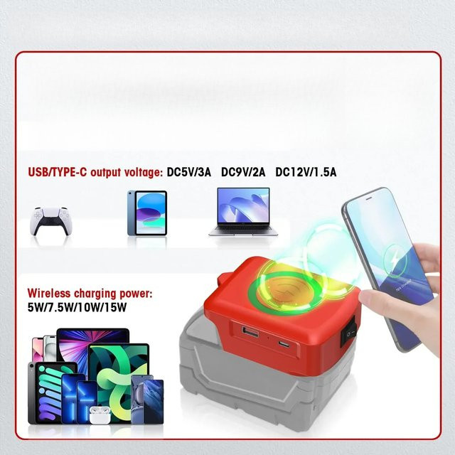 Milwaukee Drahtloses Telefon-Ladegerät mit USB-C-Anschluss für 18 V Li-Ionen-Akkus in Rot - Bild 1
