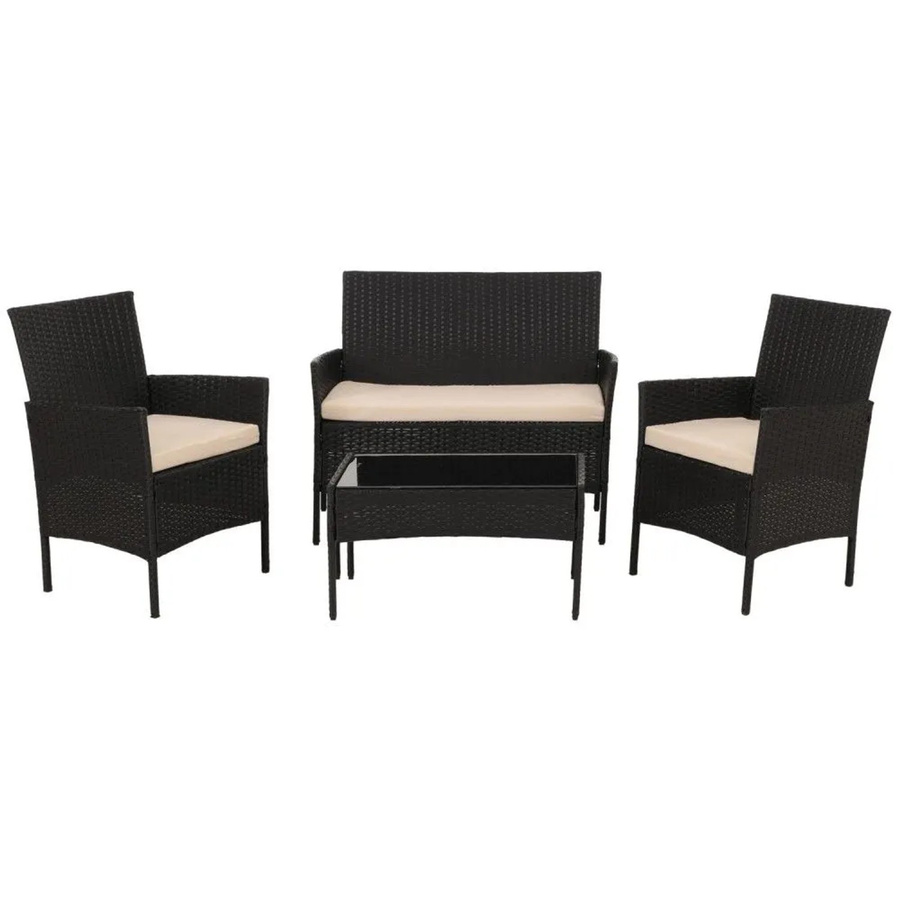 MCW Poly-Rattan Garten-Garnitur N98 Lounge-Set in Anthrazit mit beigen Kissen - Bild 2
