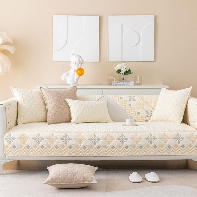 Sofabezug im Bohemia-Stil aus Baumwolle in Beige und Gelb, quadratisches Kissenbezug-Handtuch für das Wohnzimmer, B/B: 45 x 45 cm - Bild 1