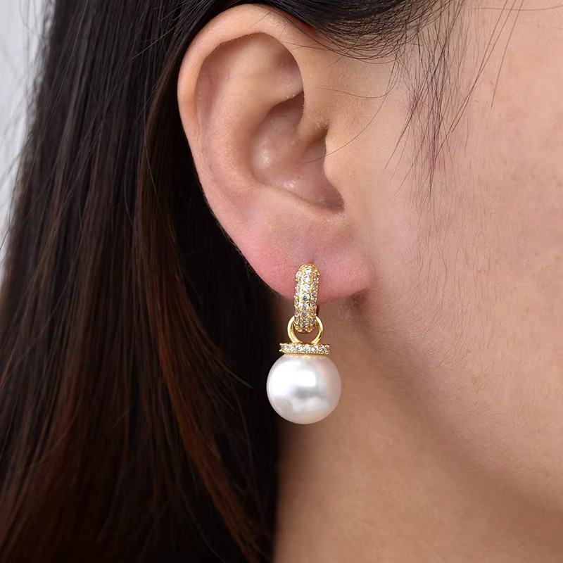 LOVBEAFAS Hoop Ohrringe, Perle, Zirkonia, Gold, Damen - Bild 2