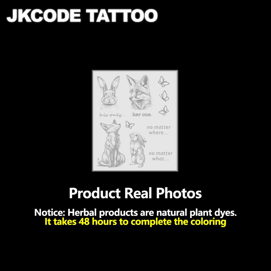 JKCODE TATTOO Paar-Set Hasen- und Fuchs-Tattoo-Aufkleber, Wasserfest - Bild 3