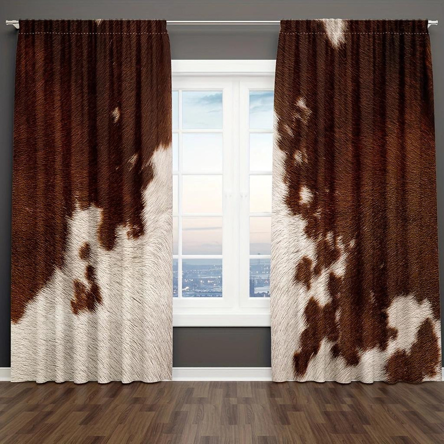 2er-Set Kuhfell-Fenstervorhänge mit Kuhdruck in Braun, semi-transparent, B: 150 cm, H: 166 cm - Bild 2