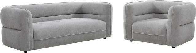 Vente-unique Couchgarnitur Taliena in Grau bestehend aus 3-Sitzer-Sofa und Sessel aus Chenille-Stoff, Breite: 222 cm, Breite: 120 cm - Bild 1