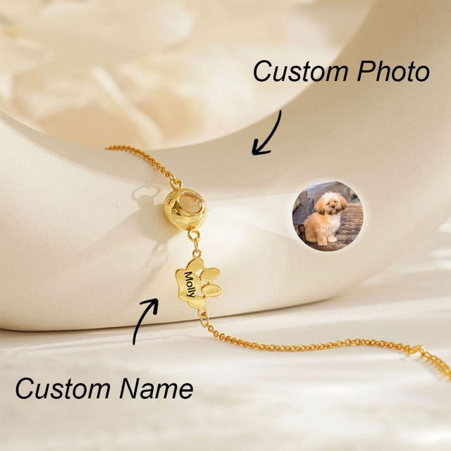 QKX Armband, Gold, Damen, Haustier-Namensarmband mit Foto - Bild 1