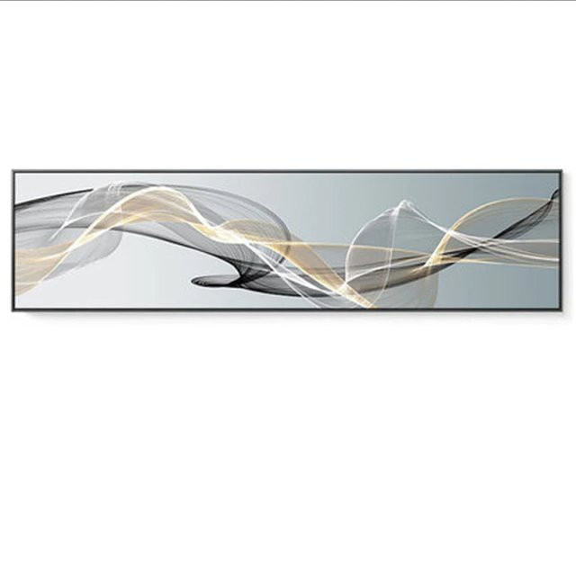 TPFLiving XXL Riesen Luxus Poster Leinwand mit abstrakten Linien und Formen in Weiß, Blau, Grau, Beige und Schwarz, B: 120 cm, H: 60 cm - Bild 1