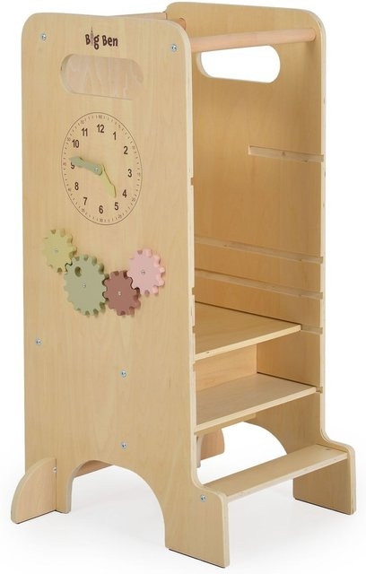 Moni Kinder Lernturm Big Ben 4 in 1 mit Rutsche, Tafel, Hochstuhl und Uhranzeige aus Holz in Braun - Bild 1