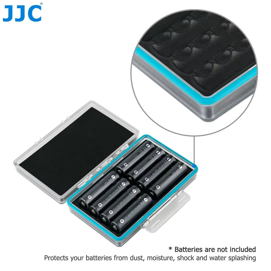 JJC AA-Batteriegehäuse mit 8 Steckplätzen, wasserabweisender und stoßfester Batterie-Aufbewahrungskoffer für 8 x AA 14500-Batterien, AA-Batterie-Organizer - Bild 3