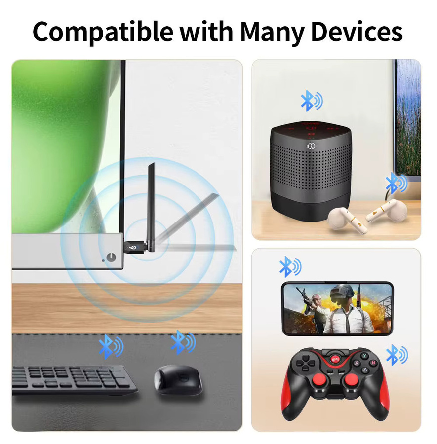 KEBIDUMEI USB Bluetooth 6.0 Adapter Black – Drahtloser Dongle für PC zur Verbindung von Maus, Tastatur und Audio-Geräten mit 200m Reichweite - Bild 2