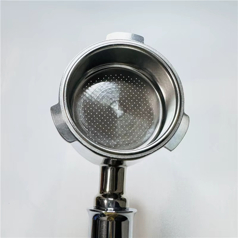 YUAN-ECT 51 mm 3-Ohr-Siebträger ohne Boden aus Edelstahl in Silber inklusive Double Shot Espressokorb für Donlim, Petrus und Barsetto Mini - Bild 2