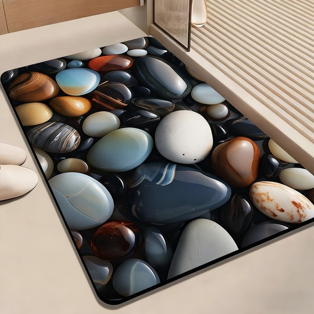 VIKAMA Pebble Cool Badezimmerteppich, saugfähig und rutschfest, maschinenwaschbar, rechteckig, Natur - Bild 1