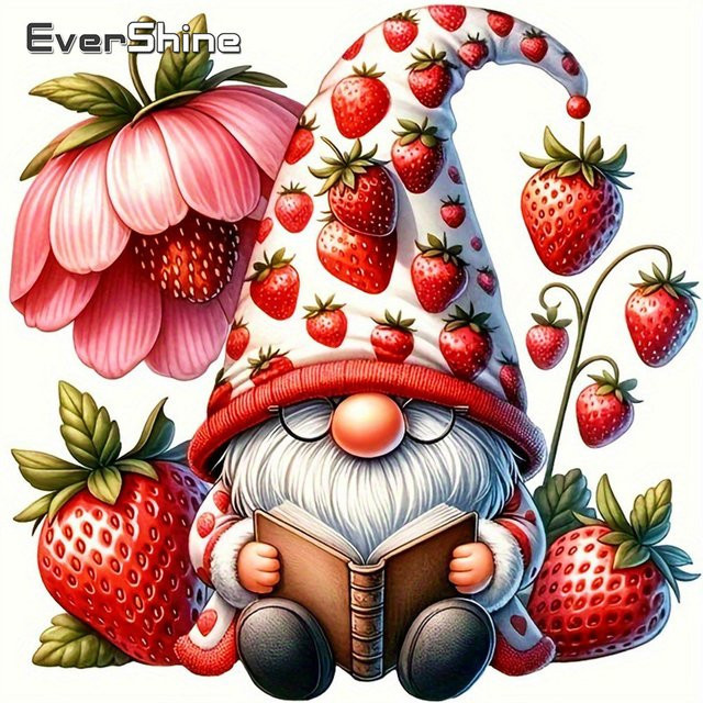 Evershine Kreuzstich-Set Cartoon-Kunst Zwerg und Erdbeere als Stickerei zur Wanddekoration B/B/B: 30,0 x 30,0 x 30,0 cm - Bild 1