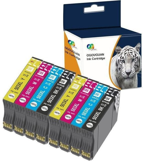 OGOUGUAN Tintenpatronen 503XL Set, 8 Stück, kompatibel mit Epson Expression Home XP-5200, XP-5205 und Workforce WF-2960DWF, WF-2965DWF, mehrfarbig mit 550 Seiten Schwarz - Bild 1