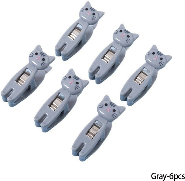 NATAWA Cartoon Katze Lebensmittel Versiegelungsclips, 6er-Pack, Grau - Bild 1