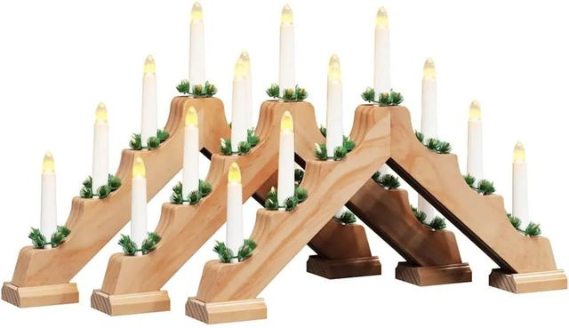 vidaXL Weihnachtskerzenbrücke aus Holz mit 7 LEDs in Braun, B/T/H: 39,5 x 5 x 29 cm - Bild 1