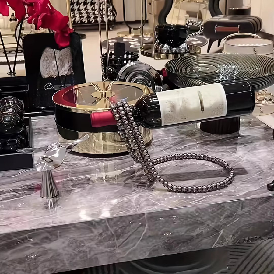 Untior Perlenketten-Weinregal Schwebender Weinflaschenhalter aus Metall in Weiß - Bild 3