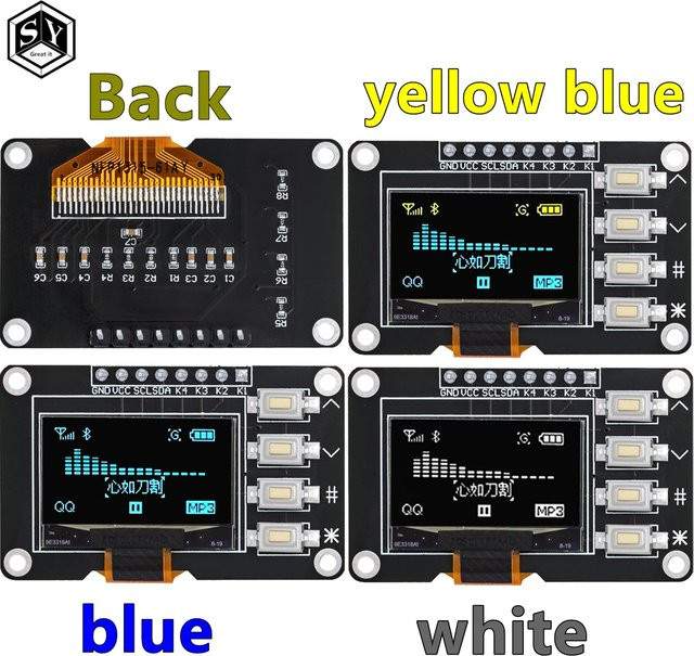 Baishundianzi 0,96 Zoll OLED-Display mit 4x4 Tasten I2C SSD1315 LCD-Bildschirmplatine für Arduino in Weiß/Gelb/Blau - Bild 1